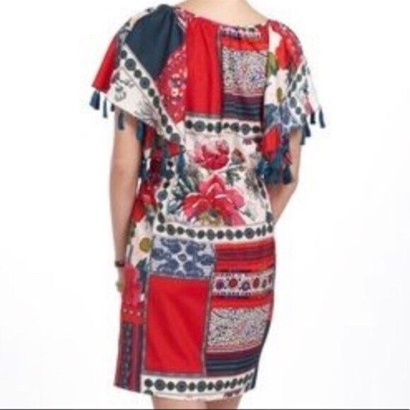 Gorgeous Anthropologie VANESSA VIRGINIA Persian Rose Red Tassel Sleeve Dress SM - Picture 3 of 12